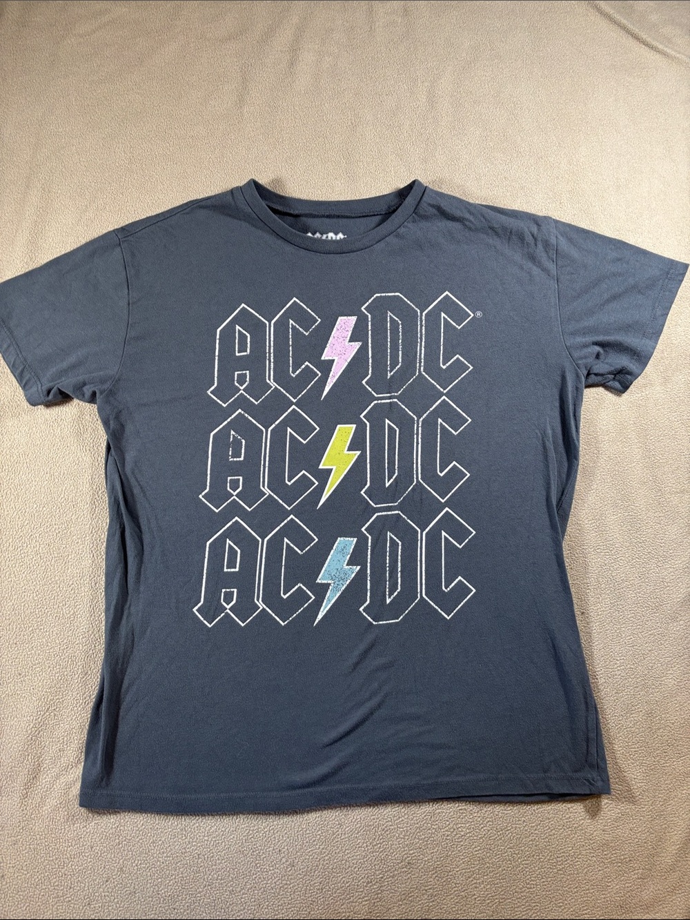 AC/DC Kids Tee - Dark Blue with Pink, Yellow & Light Blue Lightning